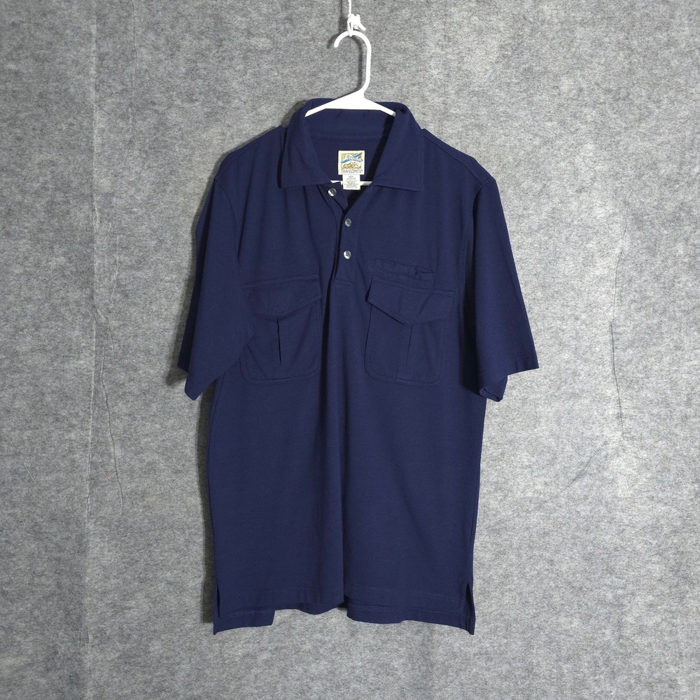 TravelSmith Polo Shirt Mens Medium Navy Blue Safari Utility Flap Pocket TS-8955